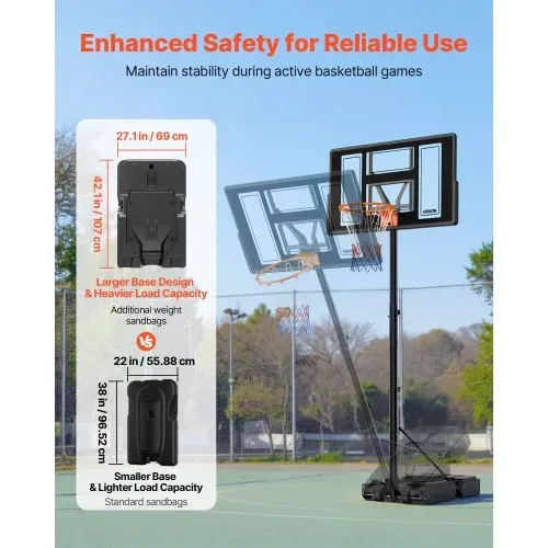VEVOR tragbarer Basketballständer, 1,35 bis3,05 m höhenverstellbarer Basketballkorb, verstellbare Basketballanlage mit Nylonnetz & Rollen, tragbares Backboard-Set für Terrassen Poolrand – Bild 2