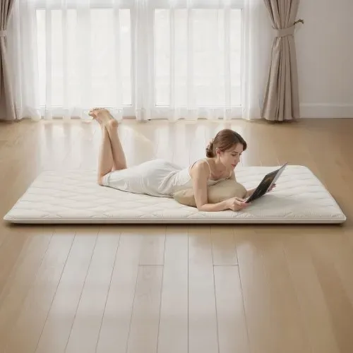VEVOR japanische Futon-Matratze (2032 x 1524 x 63,5 mm), faltbare Tatami (Queen Size), Bodenmatratze mit Aufbewahrungstasche & Befestigungsmaterial, 9-lagige Schlafmatte für Meditation Yoga, Weiß – Bild 7
