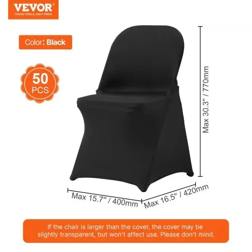 VEVOR Stuhlhussen aus Elastischem Spandex für Klappstühle, Universell Passender, Kurzer Vorderbezug, Abnehmbare &Waschbare Schonbezüge, für Hochzeit, Urlaub, Party, Feier, (50 Stück, Schwarz) – Bild 6