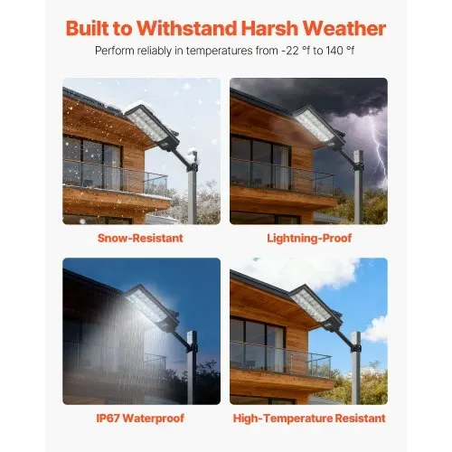 VEVOR Solar Straßenlaterne 450000LM, Straßenlampe 8000W, Solarleuchte mit Dämmerungssensor, LED-Flutlicht mit Bewegungsmelder, IP67 wasserdichte Außenbeleuchtung, für Einfahrt & Hof, 2er-Pack – Bild 5
