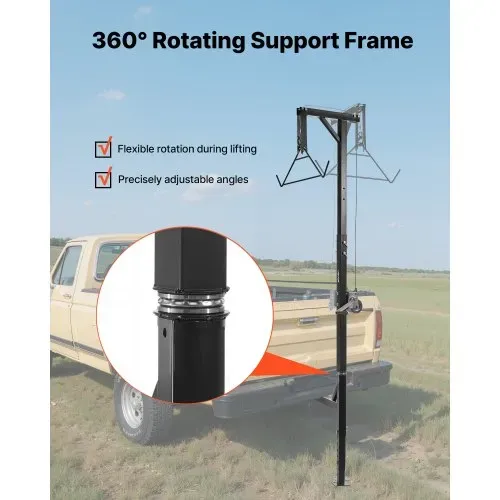 VEVOR Game Hoist mit Seilwinde & Gambrel, 226,8 kg Tragkraft, Lkw-Wildhebezeug mit 5,08 cm Empfänger, 360-Grad-Schwenkschaft & einstellbarer Höhe, zum Häuten & Säubern von Wild im Jagdspiel – Bild 3