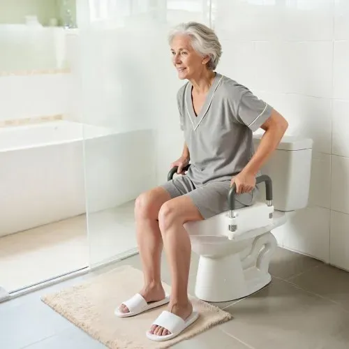 VEVOR Toilettensitzerhöhung Toilettenerhöhung mit gepolsterten Armlehnen & 136 kg Tragkraft & 127 mm Hubhöhe, erhöhter Toilettensitz für ältere Menschen Senioren Behinderte Schwangere – Bild 7