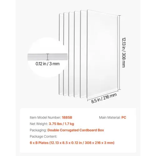 VEVOR Stanzplatten, 6er-Pack 308x216x3 mm, Cutting Pads, Polycarbonat-Schneideplatten, Kompatibel mit VEVOR Stanz- & Prägemaschine KM-1885, für Scrapbooking & Kartenherstellung, Transparent – Bild 6