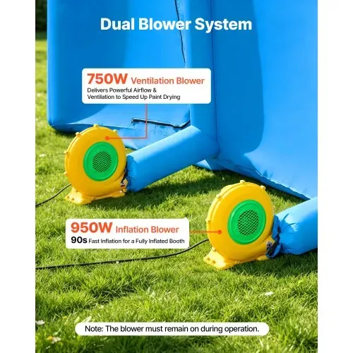 VEVOR Aufblasbare Lackierkabine 8,5x4,5x3 m Spritzkabine Lackierzelt Blau, mit 750-W- & 950-W-Gebläsen Aktivkohlefiltration Transparentem PVC-Fenster für Pick-Ups & Kleine Schnellboote Tragbar – Bild 4