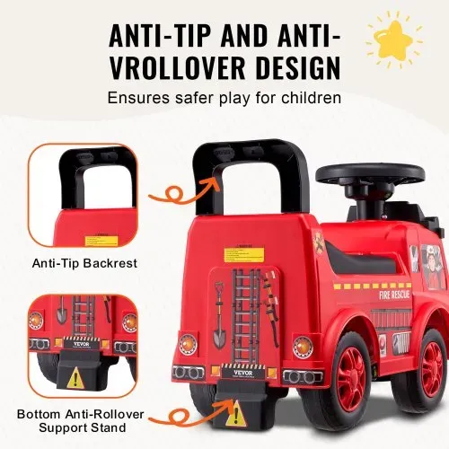 VEVOR Aufsitzauto für Kleinkinder, Alter 1–3, Ride Racer, Aufsitzspielzeug für Kleinkinder zum Sitzen und Stehen, klassisches Aufsitzauto für Kinder mit Musiklenkrad und Stauraum unter dem Sitz, Aufsitzspielzeug für Jungen und Mädchen, rot – Bild 5