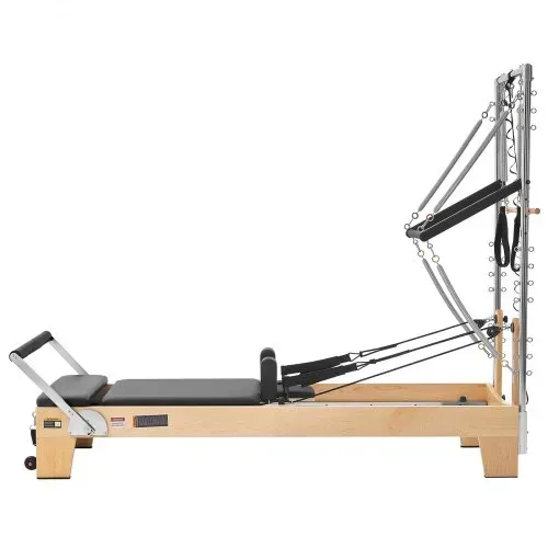 VEVOR Pilates Reformer mit Half Tower 2400 x 735 x 1990 mm aus Ahornholz Ideal für Heimgebrauch & Fitnessstudio, bis 181 kg Belastbar, mit Jumpboard, Federn, Pilates-Box und Verstellbarer Kopfstütze – Bild 8