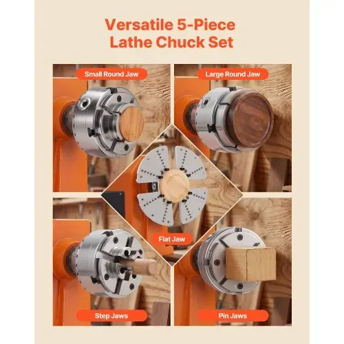 VEVOR 4-Zoll-Drechselfutter, Selbstzentrierendes 4-Backen-Futter-Set mit Kegelradgetriebe, 1 Zoll x 8 TPI-Gewinde, Adapter, 5 Backensätze, Transportkoffer, Vernickelt, für Drechselbänke VEVOR 4-Zoll-Drechselfutter, Selbstzentrierendes 4-Backen-Futter-Set mit Kegelradgetriebe, 1 Zoll x 8 TPI-Gewinde, Adapter, 5 Backensätze, Transportkoffer, Vernickelt, für Drechselbänke
