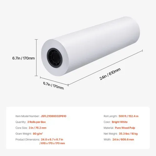 VEVOR Großformatpapier Plotterpapier 152,4 m x 61 cm 2 Rollen CAD-Bond-Rollen mit 76,2 mm Kern, Zeichenrollen für CAD-Zeichnungen, technische Pläne, GIS-Karten und Architekturentwürfe Weiß – Bild 6