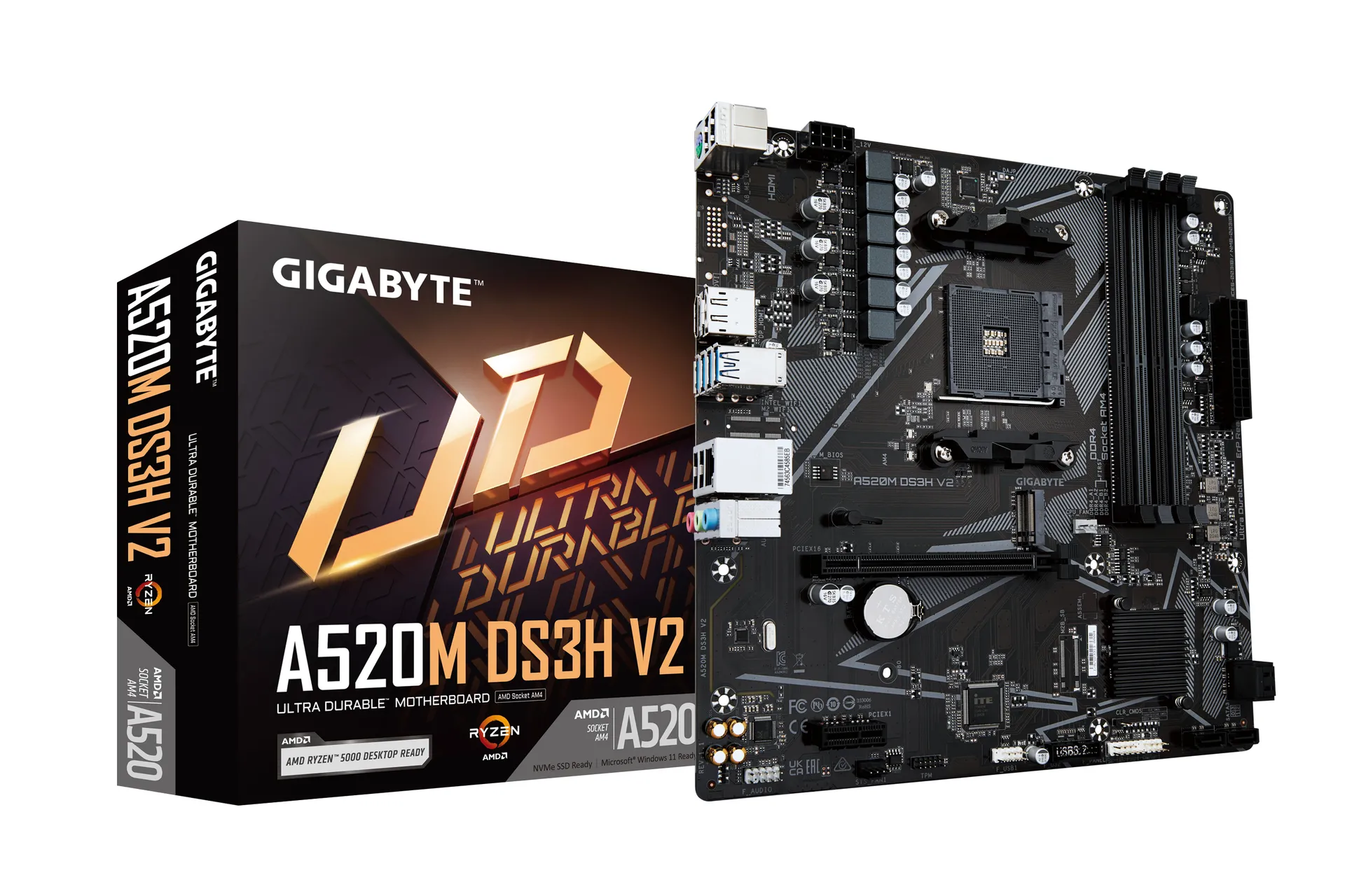 GIGABYTE A520M DS3H V2 Mainboard – Unterstützt AMD Ryzen 5000 Serie AM4 CPUs, bis zu 4733 MHz DDR4 (OC), PCIe 3.0 x16, GbE LAN, USB 3.2 Gen 1 GIGABYTE A520M DS3H V2 Mainboard – Unterstützt AMD Ryzen 5000 Serie AM4 CPUs, bis zu 4733 MHz DDR4 (OC), PCIe 3.0 x16, GbE LAN, USB 3.2 Gen 1