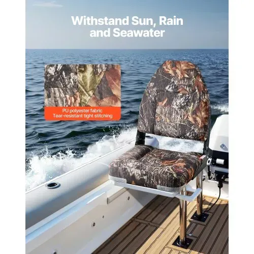 VEVOR 2 Stk. BootssitzBootsstuhl mit hoher Rückenlehne klappbarer Fischerbootsitz mit dickem Schwammkissen & PU-Leder, Scharniere aus Aluminiumlegierung, für Boote Yachten Schiffe, Tarnfarbe – Bild 2