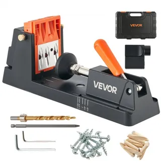 VEVOR Pocket Hole Jig, 12,7 bis 38,1mm, Schrägloch Positionierer, Taschenlochbohrlehren-Set mit Staubabsaugungsadapter, Abnehmbarem Führungsblock, Bohrer, Anschlagring, für Holzbearbeitung VEVOR Pocket Hole Jig, 12,7 bis 38,1mm, Schrägloch Positionierer, Taschenlochbohrlehren-Set mit Staubabsaugungsadapter, Abnehmbarem Führungsblock, Bohrer, Anschlagring, für Holzbearbeitung