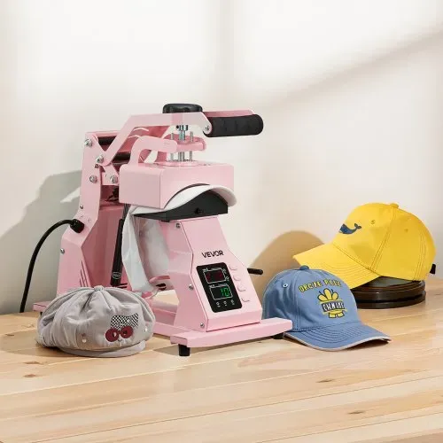 VEVOR Hutpresse mit 2 austauschbaren Platten (160 x 65 mm / 160 x 80 mm), Hut-Hitzepresse mit präziser Temperatur- und Zeitregelung, Mützenpresse Heat Press für Stirnbänder Gesichtsmasken Rosa – Bild 7