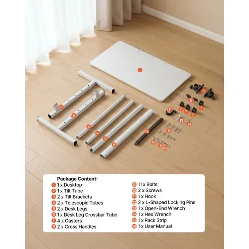 VEVOR Höhenverstellbarer Schreibtisch 810x410mm, 25kg Belastbarer Computertisch mit 360° Neigbarer Tischplatte, Bürotisch mit Haken Feststellbaren Rollen, Steh-Sitz-Tisch für Homeoffice Arbeitszimmer – Bild 6