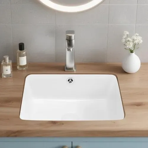 VEVOR Unterbauwaschbecken Handwaschbecken 400 x 305 mm rechteckiges Spülbecken aus Keramik mit Überlaufloch, moderne Unterbauspüle Küchenspüle für kleine Räume, Badezimmerwaschbecken Weiß – Bild 7