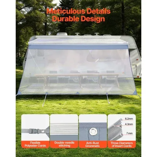 VEVOR Sonnenschutz (2 x 4,3 m) für Markisen (4,5 m), Markisen-Vorderwand aus Polyester-Netzgewebe, Doppelt Genähter & Atmungsaktiver Sichtschutz für Wohnmobil, Camping & Wohnwagen – Bild 4