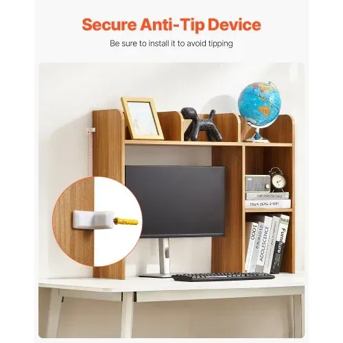 VEVOR Schreibtisch Bücherregal 2-stufiger Organizer (94,5 x 24,1 x 73,4 cm) Tischregale Schreibtisch Organizer Ausstellungsregal aus Spanplatten mit rutschfesten Füßen, für Büro Wohnheim, Holzfarbe – Bild 5