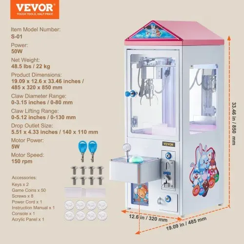 VEVOR Greifautomat, 0–80 mm Backendurchmesser, 0–130 mm Backenhub, Kran-Gewinngreifer, kommerzielles Arcade-Spielspielzeug, cooler, lustiger Greif-und-Gewinn-Automat mit Licht und Ton, Kinder-Verkaufsautomat, Jungen und Mädchen – Bild 6