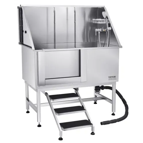 VEVOR Hundewaschstation Edelstahl, 1270x700x1545 mm Tierpflegewanne mit Treppe, PE-Wasserfilterplatte, Wasserhahn, Duschkopf & Seifenhalter, für große, mittelgroße & kleine Haustiere (linke Tür) – Bild 10