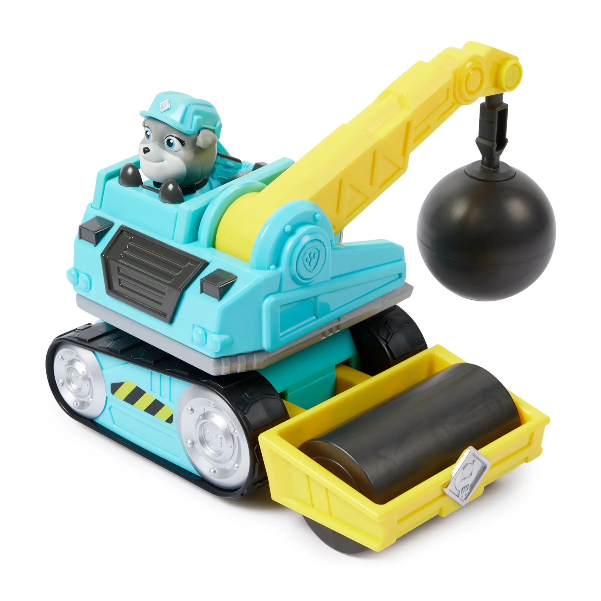 Rubble & Crew Rubble und Crew - Abrissbirnen-Baufahrzeug (Basis Fahrzeug) mit Motor-Figur, bewegliche Abrisskugel und Asphaltfertiger, authentisches Spielzeug aus TV-Serie, für Kinder ab 3 Jahren – Bild 5