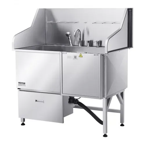 VEVOR 304 Edelstahl-Hundewaschstation, 127 cm große Pflegebadewanne mit rutschfester, flacher Rampe, Schublade, Warm- und Kaltwasserhahn, All-in-One-Badewanne für Pflegesalons, für alle Größen geeignet (rechte Tür) – Bild 10