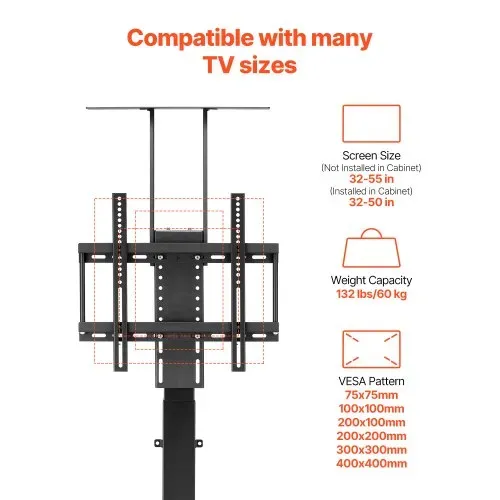 VEVOR Motorisierter TV-Liftständer verstellbare Halterung für TV-Liftständer (60 kg belastbar), vertikale elektrische TV-Halterung mit Fernbedienung, für 813-1397 mm (nicht im Schrank) – Bild 2