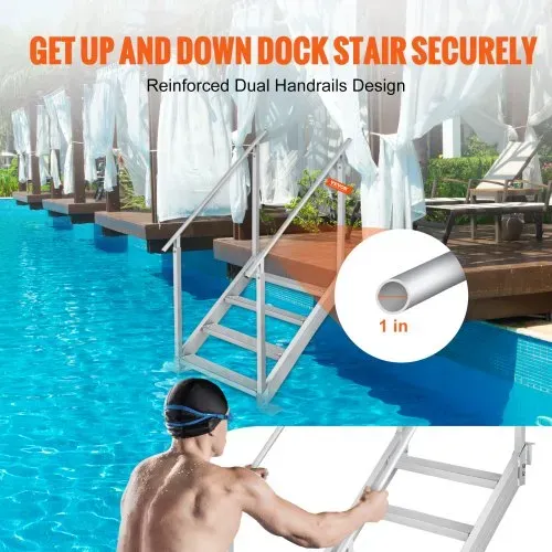 VEVOR 4-stufige Badeleiter mit zwei Handläufen Bootsleiter 800x1850x1750mm Poolleiter aus Aluminiumlegierung Treppenleiter 250kg Tragfähigkeit 55x10cm Pedale Ideal für Häfen Boot Schwimmbäder – Bild 4
