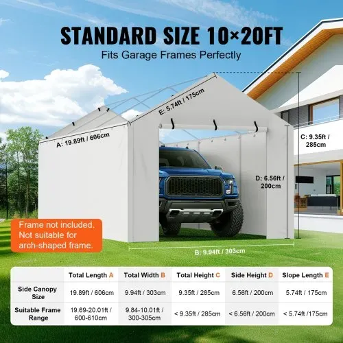 VEVOR Carport Garagenzelt 3 x 6 m, Zeltgarage, wasserdicht und UV-geschützt, Schuppen Auto, einfache Installation mit Spanngurten, weiß (Oberteil und Rahmen nicht im Lieferumfang enthalten) – Bild 3