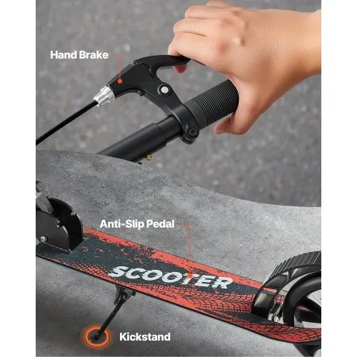 VEVOR Scooter (2 Räder) für Kinder ab 8 Jahren, Cityroller Kinderroller Straßenroller mit höhenverstellbarem Lenker & rutschfestem Deck & Handbremse, faltbarer Tretroller bis zu 100 kg, Schwarz – Bild 4