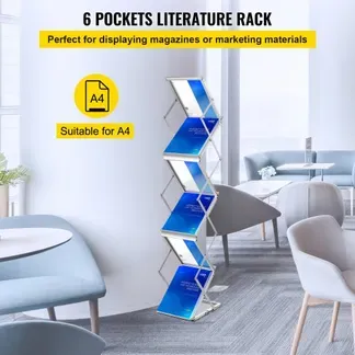 VEVOR Literaturständer, 6 Taschen, Pop-Up-Aluminium-Magazinständer, leichter Kataloghalter, Ständer mit Tragetasche für Wohnzimmer, Hotel, Messe, Ausstellung, Büro VEVOR Literaturständer, 6 Taschen, Pop-Up-Aluminium-Magazinständer, leichter Kataloghalter, Ständer mit Tragetasche für Wohnzimmer, Hotel, Messe, Ausstellung, Büro