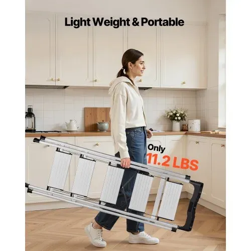 VEVOR Trittleiter 5 Stufen, Klappleiter mit Anti-Rutsch-Stufen & Komfortablem Handgriff, Haushaltsleiter Tragkraft 150 kg, Aluminium-Sicherheitsleiter für Küche, Lager, Haushalt & Büro, Silber – Bild 5
