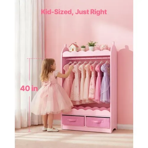 VEVOR Kinderkleiderschrank 604x339x1080mm, Kindergarderobe mit Spiegel Kleiderstange Ablagen, Verkleidungsschrank aus MDF mit Stoffschubladen für Mädchen, Kinderschrank für Kostüme Schlafzimmer, Rosa – Bild 3