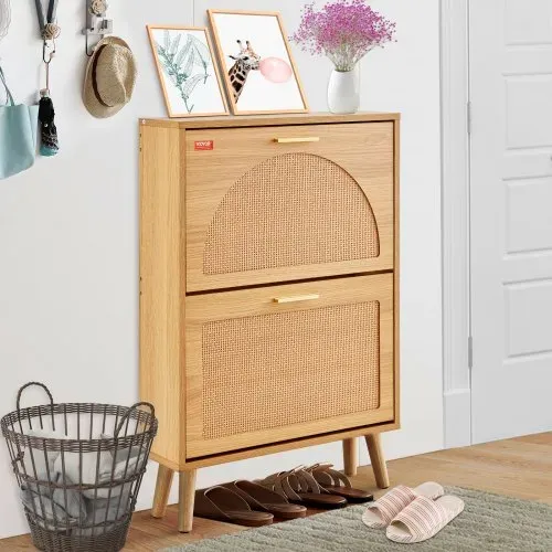VEVOR Schuhschrank Schmal, Schuhregal Holzfarbe, 600 x 168 x 877 mm Schuhkipper mit 2 Klappen + oberem Staufach, Schuhkommode 36,28 kg Tragfähigkeit, Aufbewahrungsschrank Schuh Massivholz für Flur – Bild 7