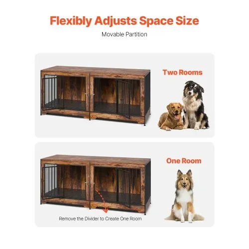 VEVOR Hundekäfig Möbel für 2 Hunde, 1901 x 670 x 824 mm Doppel-Hundebox für große Hunderassen mit Trennwand & Doppeltüren, Hundehaus aus Holz, Beistelltisch für mittelgroße und große Hunde, Braun – Bild 2