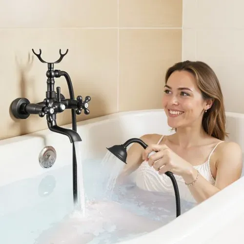 VEVOR Badewannenarmatur Klauenfuß zur Wandmontage mit Handbrause, Vintage Badewannenarmatur mit verstellbaren Schwenkarmen & 360°-Drehauslauf, Wasserhahn Duschset Wannenfüll-Set Ölgeriebene Bronze – Bild 7