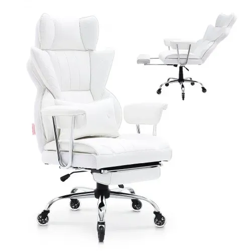 VEVOR Bürostuhl PU Leder Weißer Chefsessel mit Fußstütze, Schreibtisch Drehsessel Höhenverstellbar 0–80 mm, 181,43 kg Tragfähigkeit, Chefsessel Bürostuhl 860 x 610 mm Rückenlehne Drehsessel VEVOR Bürostuhl PU Leder Weißer Chefsessel mit Fußstütze, Schreibtisch Drehsessel Höhenverstellbar 0–80 mm, 181,43 kg Tragfähigkeit, Chefsessel Bürostuhl 860 x 610 mm Rückenlehne Drehsessel