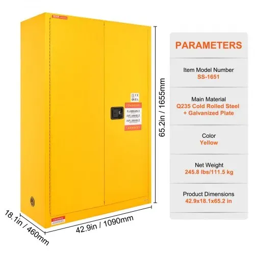 VEVOR Sicherheitsschrank für brennbare Flüssigkeiten, 170 L, Lagerschrank für brennbare Flüssigkeiten aus kaltgewalztem Stahl, 42,9 x 18,1 x 165,61cm, explosionsgeschützt, mit 2 verstellbaren Regale – Bild 2