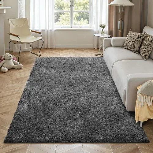 VEVOR Hochflor Teppich 2438x1524 mm, flauschiger Teppich mit dreilagigem Material, 35 mm Florhöhe, Bodenteppiche für Wohnzimmer, Schlafzimmer, Wintergarten, fusselfrei & weich, rutschfest, Grau – Bild 7