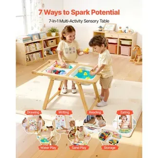 VEVOR Sensorischer Tisch, 7-in-1 Kindertisch, Aktivitätstisch/Staffelei aus Holz mit Doppelseitiger Tafel, Aufbewahrungsboxen, Spiel-Sand- & Wassertisch, für Kinder im Alter von 3-6 Jahren VEVOR Sensorischer Tisch, 7-in-1 Kindertisch, Aktivitätstisch/Staffelei aus Holz mit Doppelseitiger Tafel, Aufbewahrungsboxen, Spiel-Sand- & Wassertisch, für Kinder im Alter von 3-6 Jahren