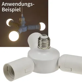E27-Fassung „Triple“, 3-fach Adapter auf 3x E27-Schraubfassungen E27-Fassung „Triple“, 3-fach Adapter auf 3x E27-Schraubfassungen