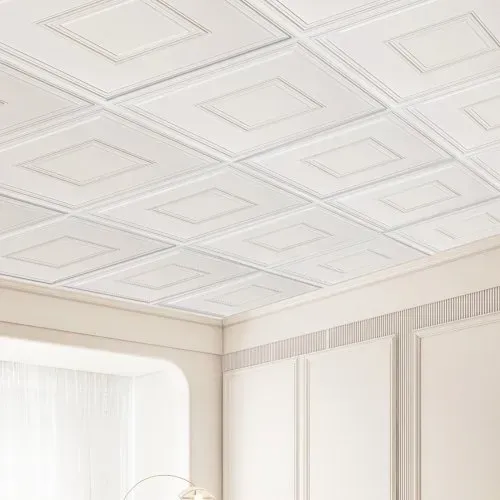 VEVOR Deckenfliesen, 12er-Pack 24 x 24 Zoll, abgehängte Deckenfliesen aus hochwertigem PVC-Blatt, einfache Installation/Zuschneiden, Kunststoff-Deckenfliesen zum Aufkleben, Deckenverkleidung für die Dekoration zu Hause/im Büro, weiß geometrisch – Bild 7
