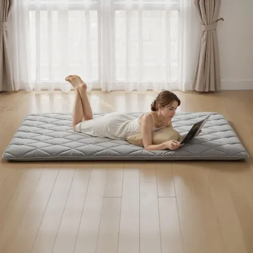 VEVOR japanische Futon-Matratze (2032 x 1372 x 89 mm), faltbare Tatami Bodenmatratze (Full Size) mit Aufbewahrungstasche & Befestigungsmaterial, 9-lagige Schlafmatte für Meditation Yoga, Grau – Bild 7