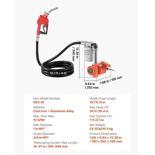 VEVOR Kraftstoffpumpe, 12 V DC, 37 L/min, Dieselpumpen-Set, mit automatischer Abschaltdüse, Förderschlauch, Überhitzungsschutz, Stromkabel, explosionsgeschützt, für Benzin, Diesel & Kerosin – Bild 6