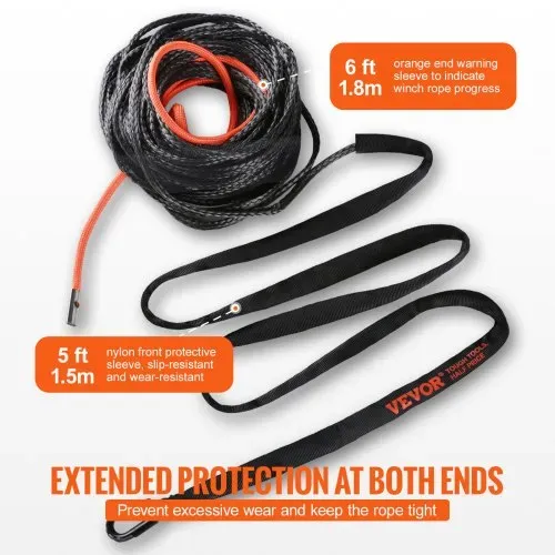 VEVOR synthetisches Windenseil, 3/8 Zoll x 25,91 m, 12,02 t synthetisches Windenleinen-Kabelseil mit Schutzhülle + geschmiedetem Windenhaken + Zugband, universell passend für SUV, großes Geländefahr – Bild 3