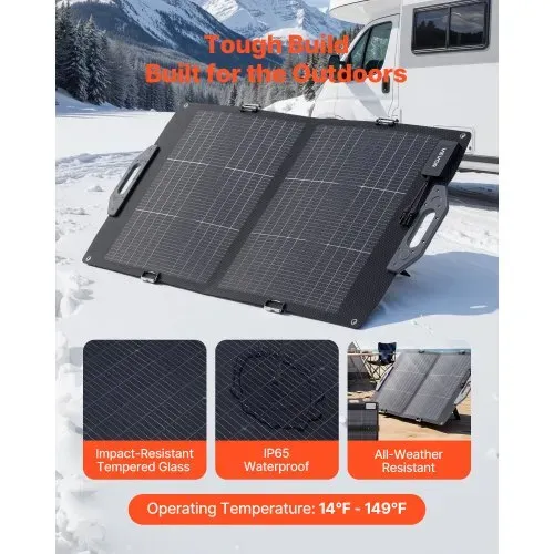 VEVOR Faltbares Solarpanel 100W, 16BB N-Typ Bifaziales Monokristallines Solarmodul mit Ladegerät, 24 % Wirkungsgrad, mit MC4-Ausgang, USB-A (QC3.0), Typ-C- & DC-Anschlüssen für Powerstations – Bild 4