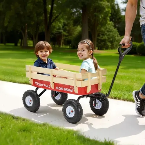 VEVOR Handwagen für Kinder, 102 cm Bollerwagen, Transportwagen mit Schiebestange, aus Holz & Metal, max. 150 kg tragbar, ideal für Kinder ab 5 Jahren, Garten, Ausflüge & Strand, Farbe Rot & Schwarz – Bild 7