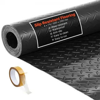 VEVOR Garagenbodenmatte, 1200×2100 mm Antirutschmatte, Meterware, 2,2 mm dicke PVC-Noppenmatte, Bodenschutzmatte mit doppelseitigem Klebeband, für Lager, Fitnessstudios, Anhänger, Schwarz VEVOR Garagenbodenmatte, 1200×2100 mm Antirutschmatte, Meterware, 2,2 mm dicke PVC-Noppenmatte, Bodenschutzmatte mit doppelseitigem Klebeband, für Lager, Fitnessstudios, Anhänger, Schwarz