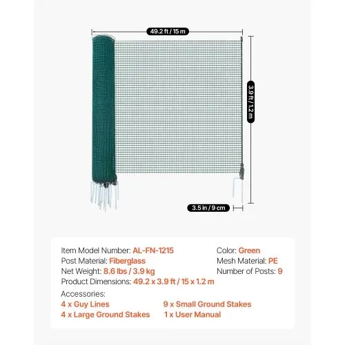 VEVOR Begrenzungszaun 15x1,2 m, Weidezaun aus PE, Mobiler Hundezaun mit Doppelspitzenpfählen & Abspannseilen, Hühnerzaun, Gartenzaun, Campingzaun für Hunde, Hühner, Pflanzen, Außenbereiche – Bild 6