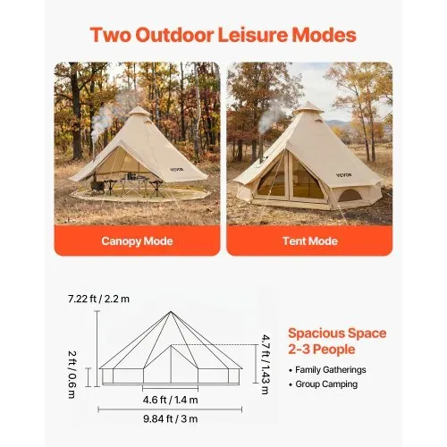 VEVOR Oxford Glockenzelt, 3 m Jurte, 4 Jahreszeiten, mit Ofenrohrdurchführung, bis zu 3 Personen, mit Abnehmbarem Boden (Reißverschluss), ideal für Familien-Camping, & Outdoor-Aktivitäten, Beige VEVOR Oxford Glockenzelt, 3 m Jurte, 4 Jahreszeiten, mit Ofenrohrdurchführung, bis zu 3 Personen, mit Abnehmbarem Boden (Reißverschluss), ideal für Familien-Camping, & Outdoor-Aktivitäten, Beige