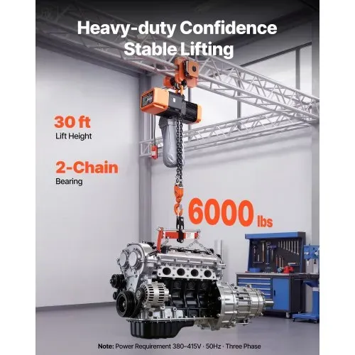 VEVOR Elektrischer Kettenzug 2721 kg, 9,1 m Hubhöhe, Dreiphasig, mit 100 m Funk- & 8,2 m Kabelfernbedienung, G100-Doppelkette, Notstopp, Elektrokettenzug für Fabriken, Lagerhallen, Garagen VEVOR Elektrischer Kettenzug 2721 kg, 9,1 m Hubhöhe, Dreiphasig, mit 100 m Funk- & 8,2 m Kabelfernbedienung, G100-Doppelkette, Notstopp, Elektrokettenzug für Fabriken, Lagerhallen, Garagen
