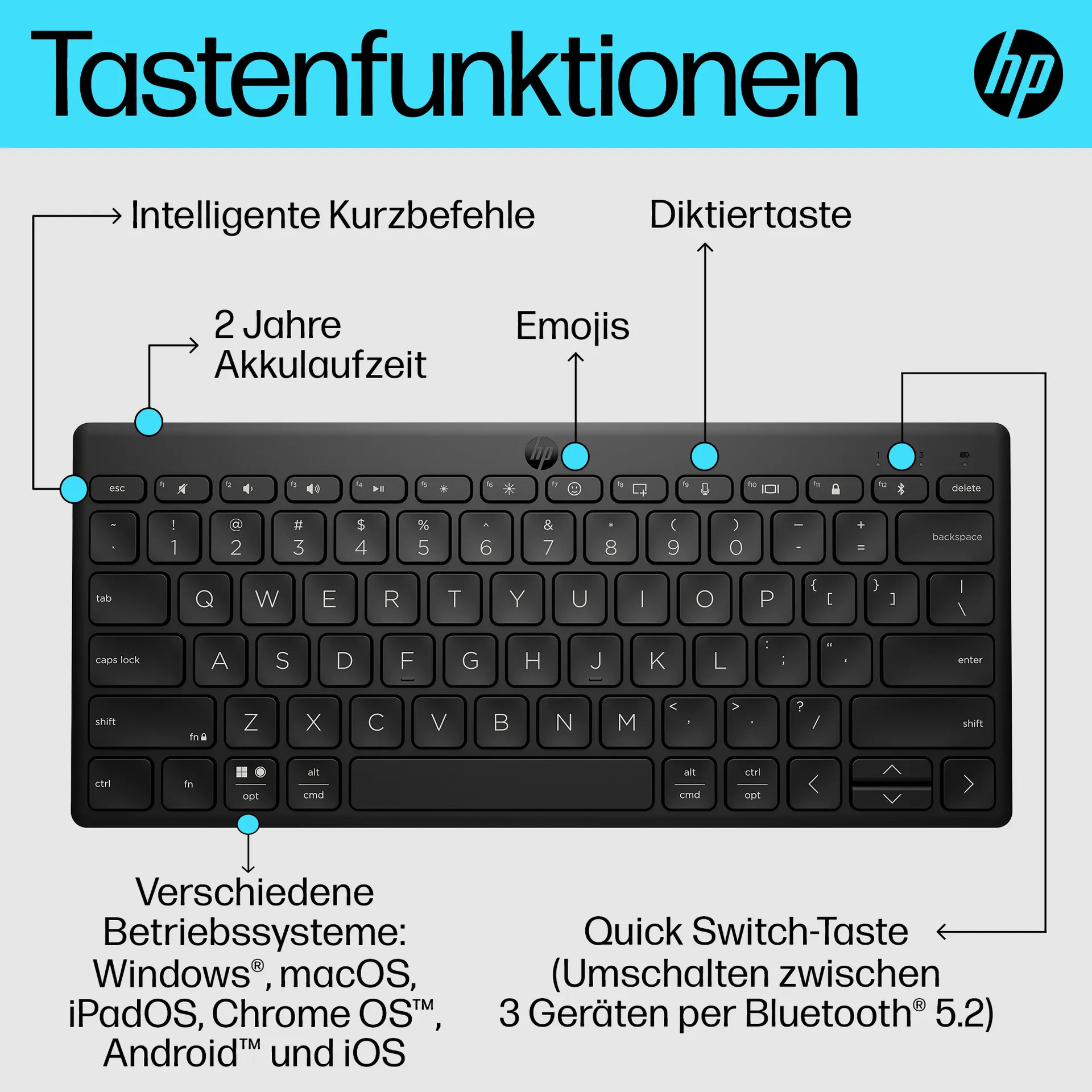HP 350 Kompakte Bluetooth-Tastatur für mehrere Geräte – Bild 6